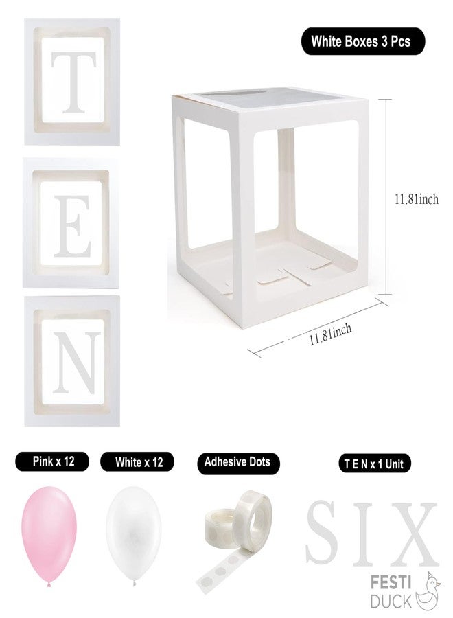 Festi Duck 'TEN' Balloon Box Set - Stylish Lettered Decor for Tenth Birthday & Tenth Aniversary Celebration (TEN Birthday Box) 28 pcs set(Pink & White) - Image 3